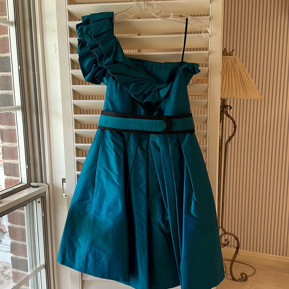 Romona Keveza One Shoulder Silk Dress with Removable Belt
